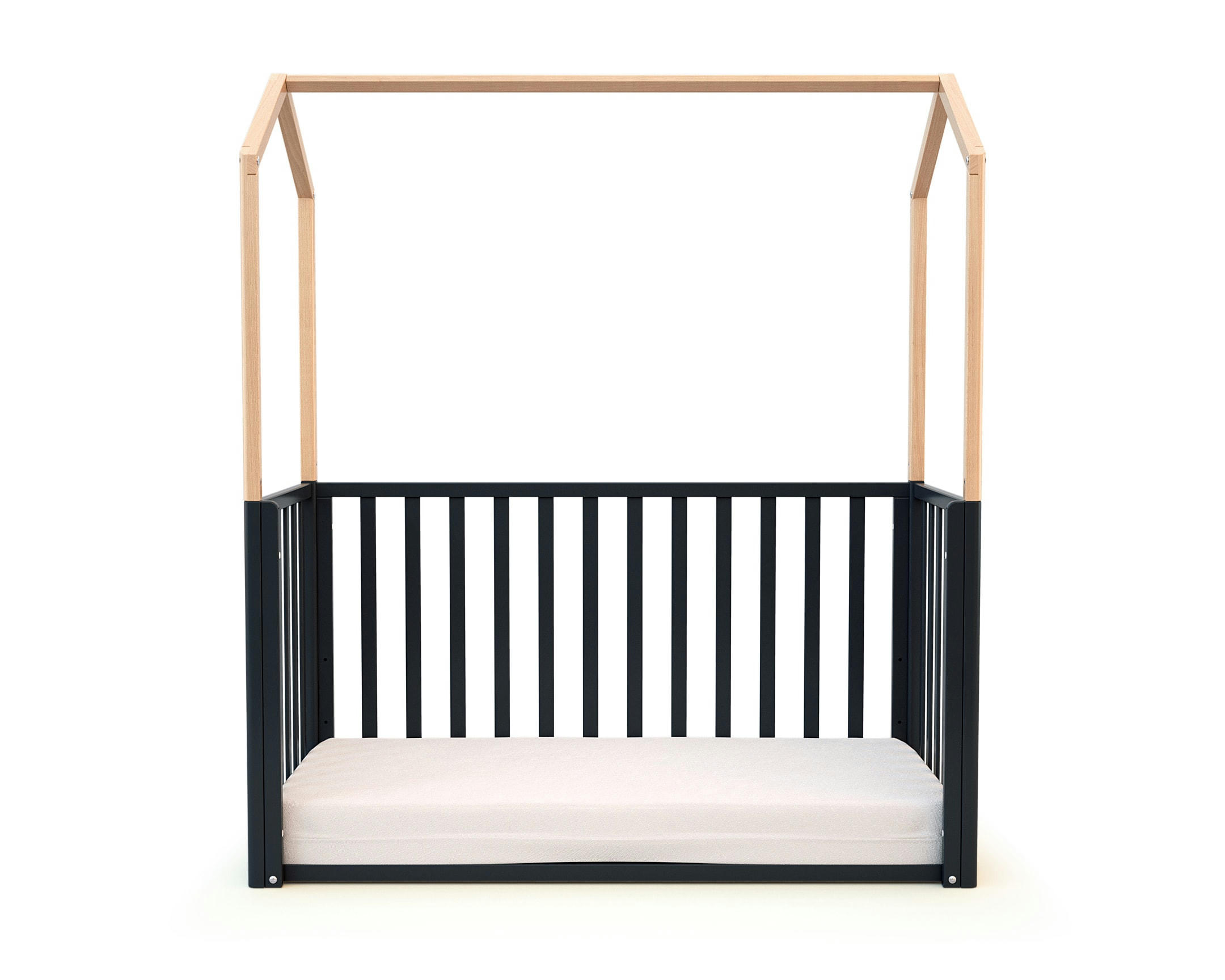 - Lit bébé 60x120 gris graphite et hêtre verni