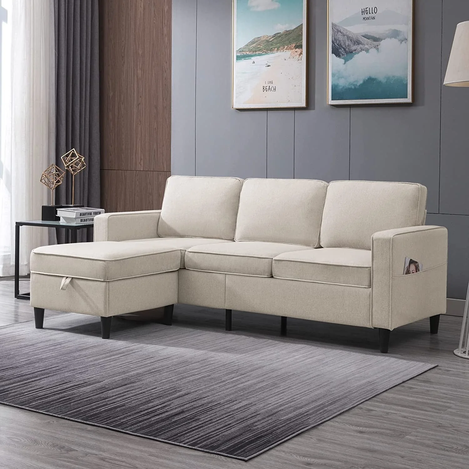 Mixoy 78inch Modern 3-Seat L Shaped Upholstered Sofa with Ottoman