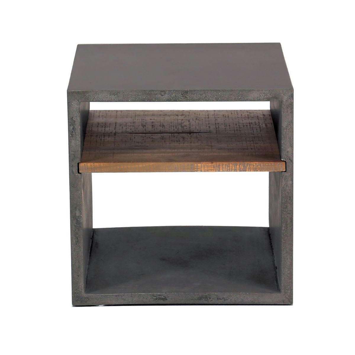 HERMITAGE - Cube béton et acacia de 40 cm gris foncé 2 niches