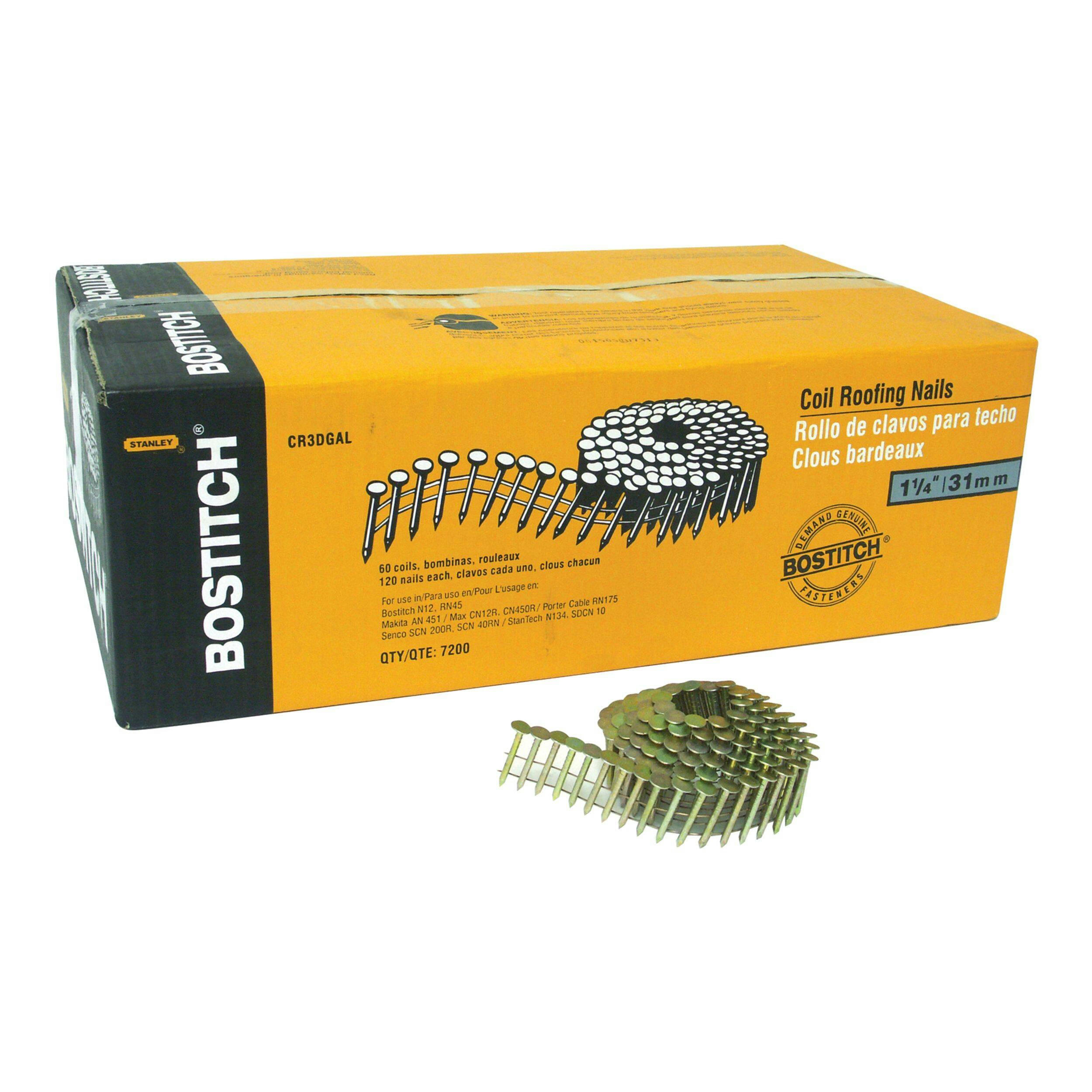 Bostitch CR3DGAL Galvanized Coil Roofing Nails, 15D, 1-1/4-in, 7200-pc