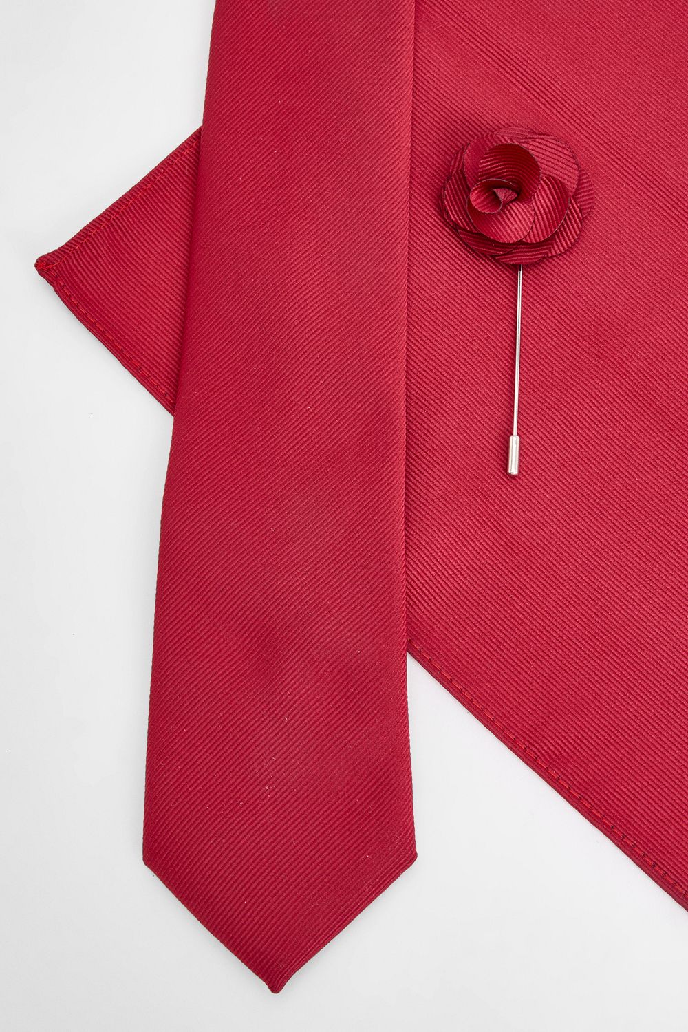 Burton Red Tie With Pocket Square and Lapel Pin