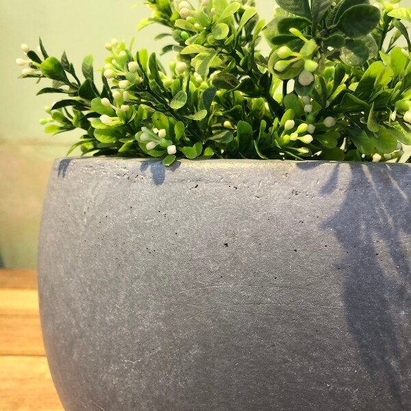 Kante Lightweight Concrete Outdoor Round Bowl Planter, 13 Inch Tall, Slate Gray