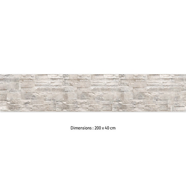 Crédence cuisine adhésive en vinyle effet mur de pierres blanches, 200 x 40 cm, design raccordable