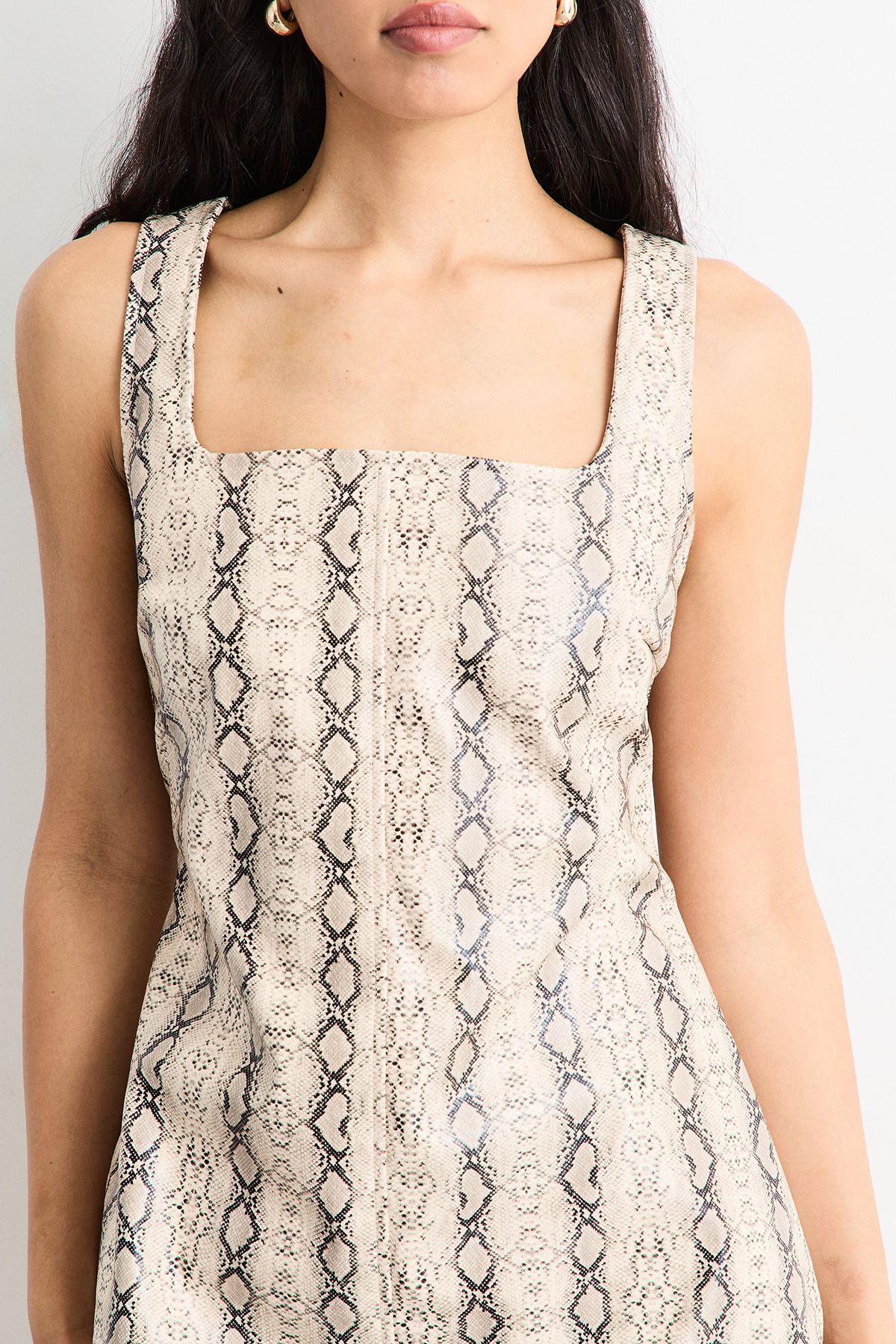 Warehouse Snake Print Faux Leather Mini Dress
