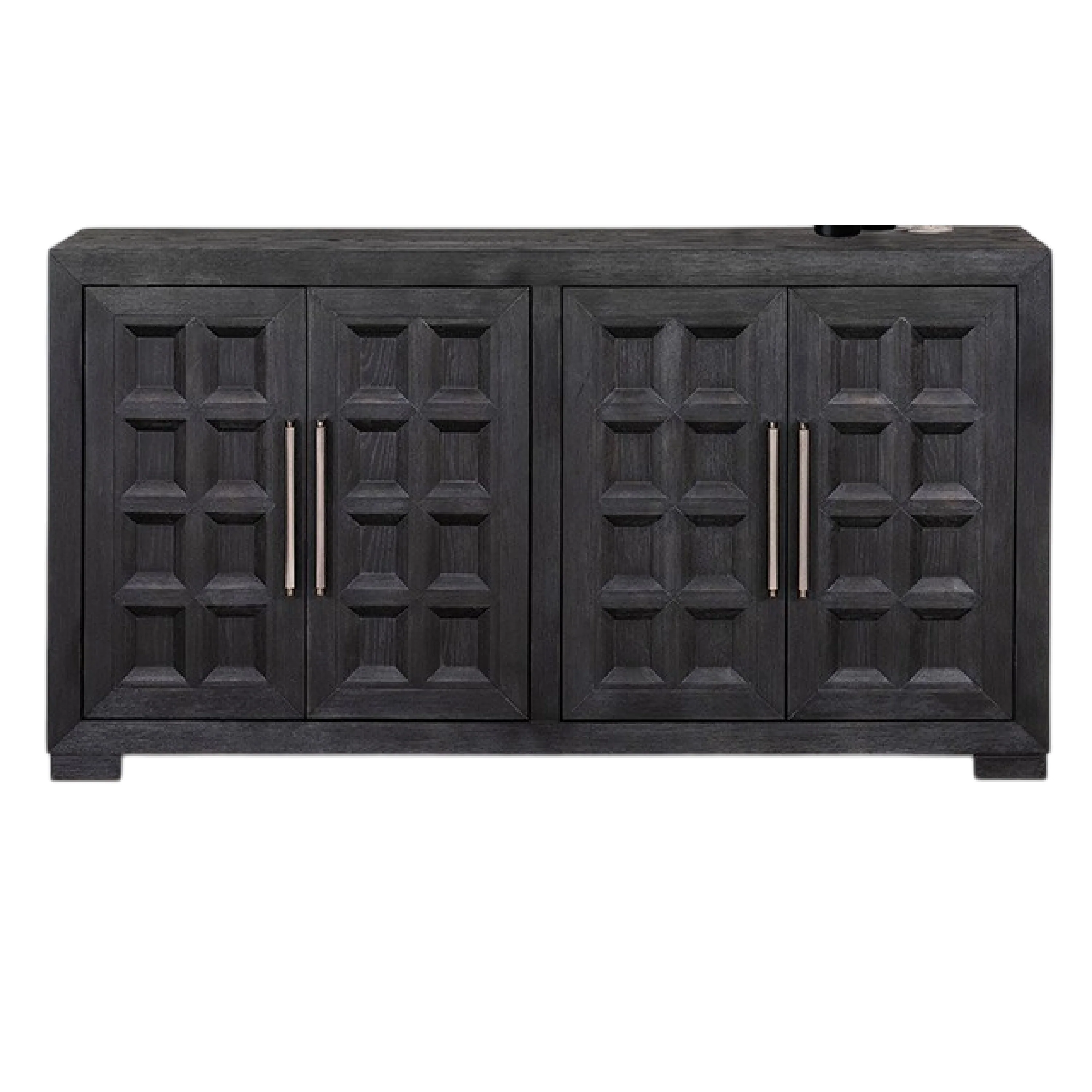 Kizie Sideboard Buffet Console 4 Doors and Shelves, Black Wood 66 Inch