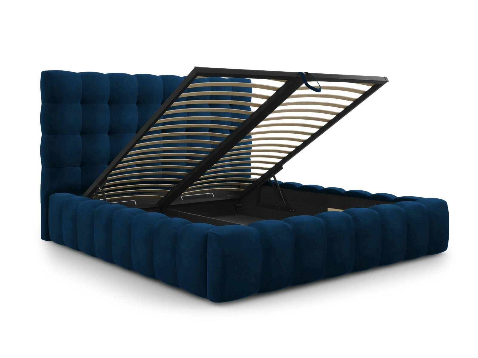 MAMAIA - Lit coffre en avec tête de lit 180x200cm en tissu velours bleu roi