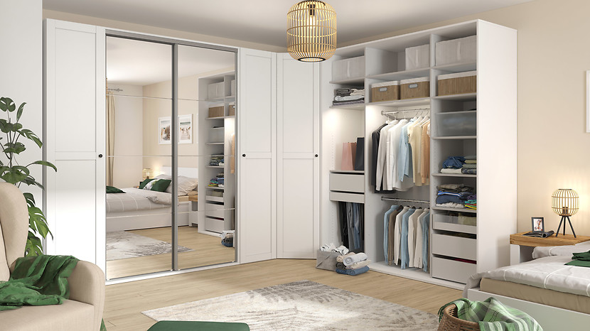 Szafa modułowa Flex 250 cm przesuwna z drzwiami i lustrem biała