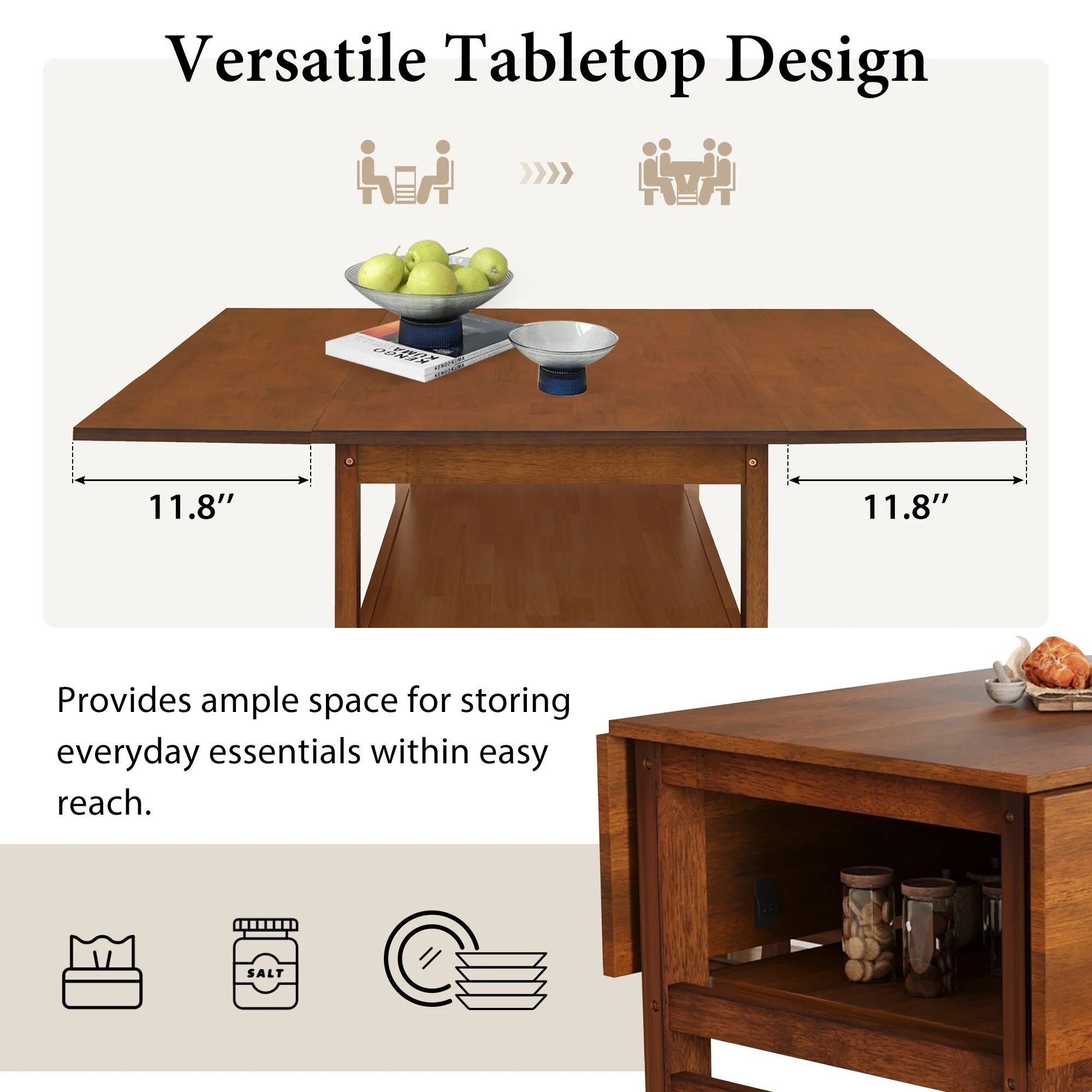 Modern 5-Piece Extendable Wood Square Dining Table Set with Two Drop Leaves