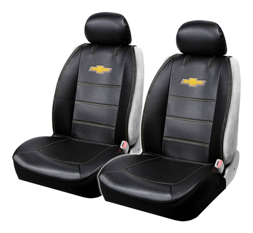 Chevy Sideless Vinyl Seat Cover, Black with Gold, 2-pk