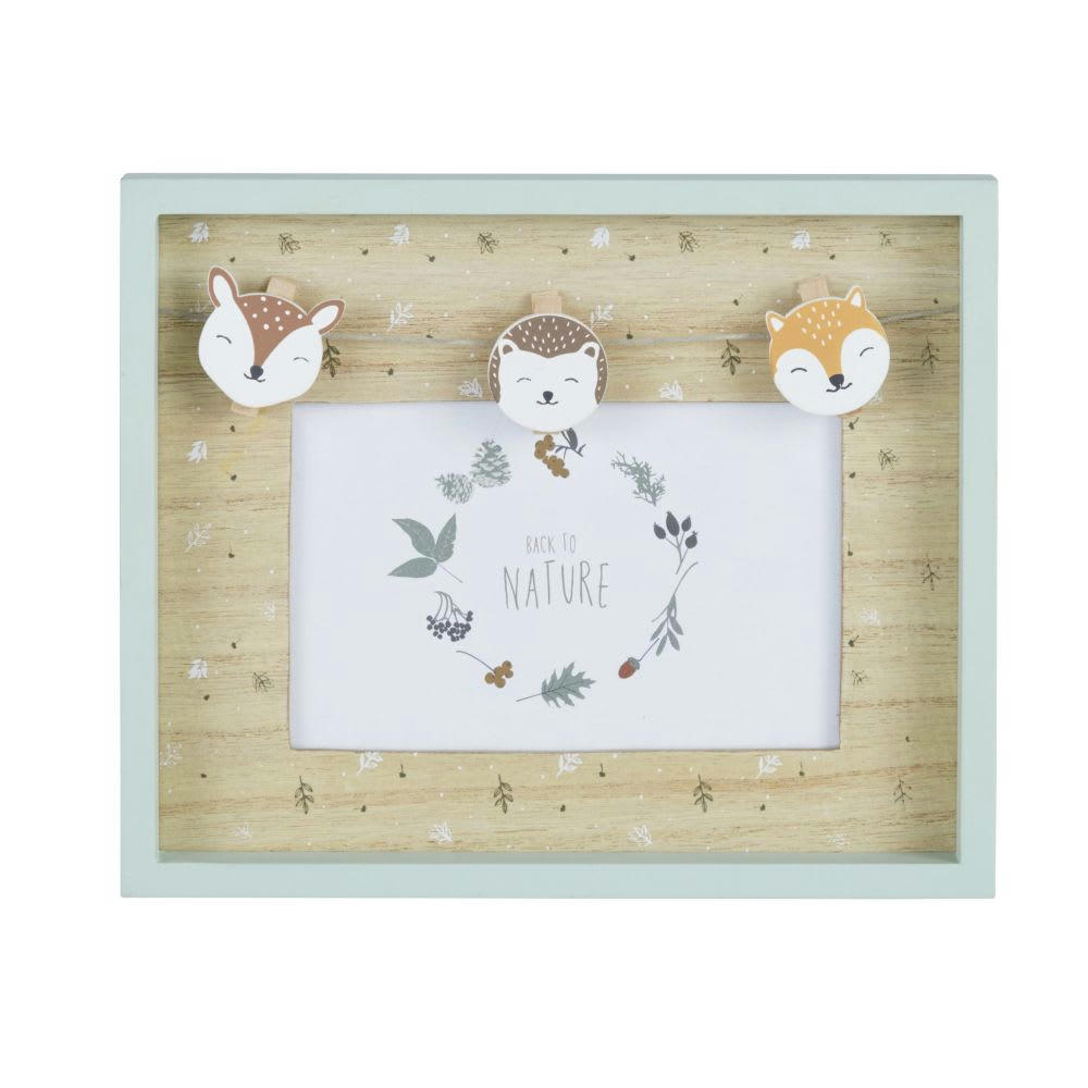 MIMIZAN - Cadre photo animaux vert sauge, beige et orange 14x9