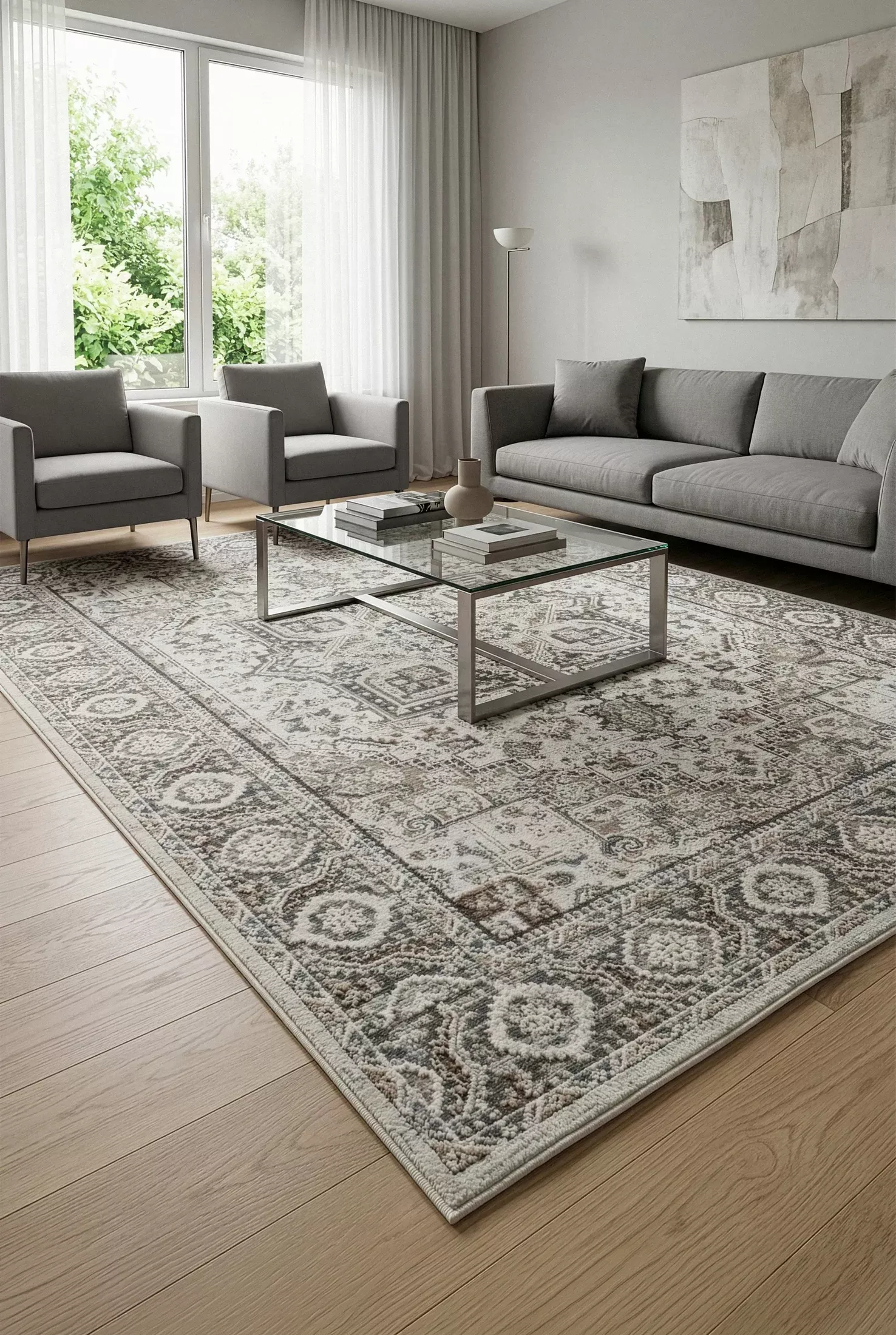 Dywan 80x150 cm kremowo, beżowy z klasycznym wzorem w stylu vintage ELORA 3