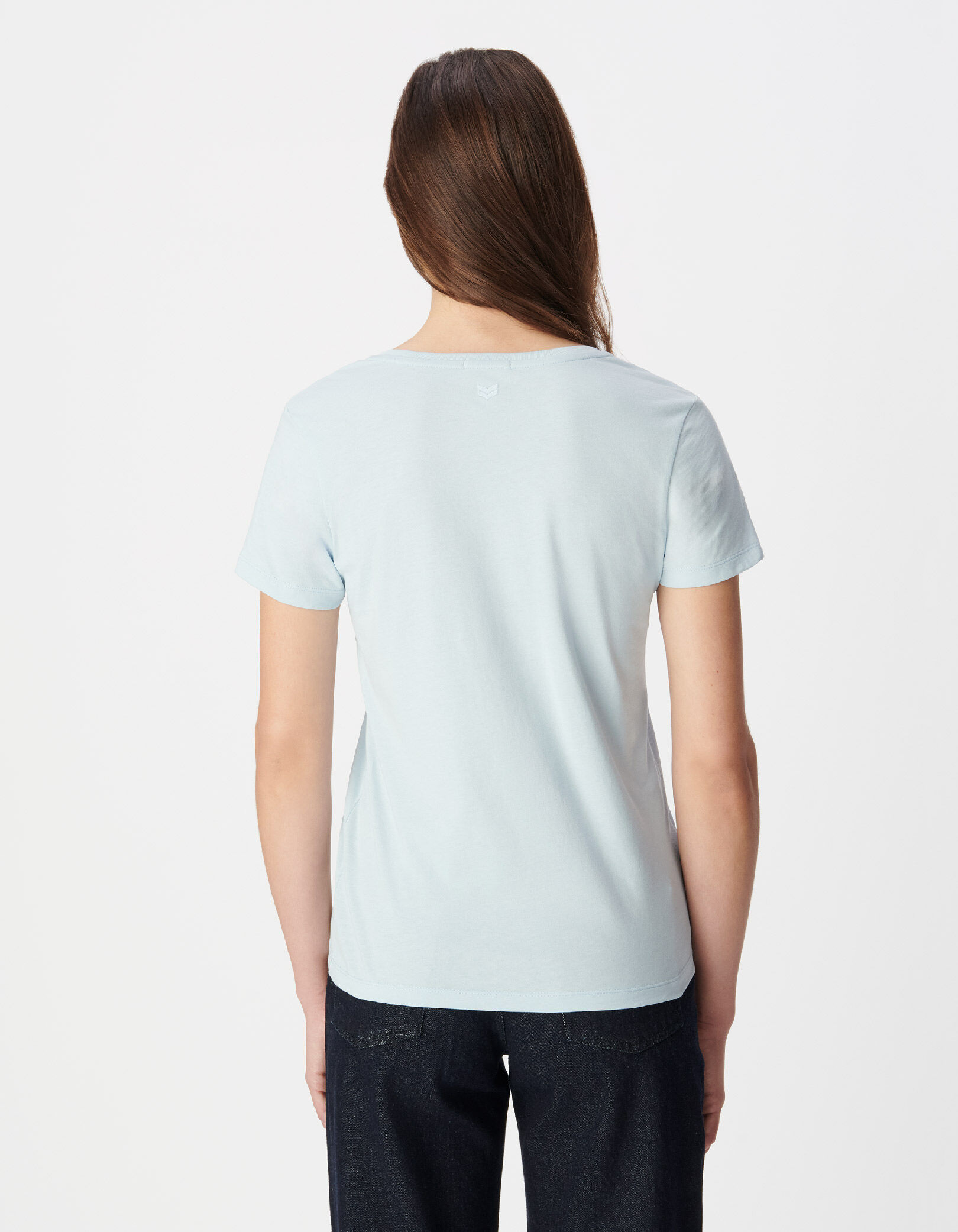 Tee-shirt col V bleu Femme
