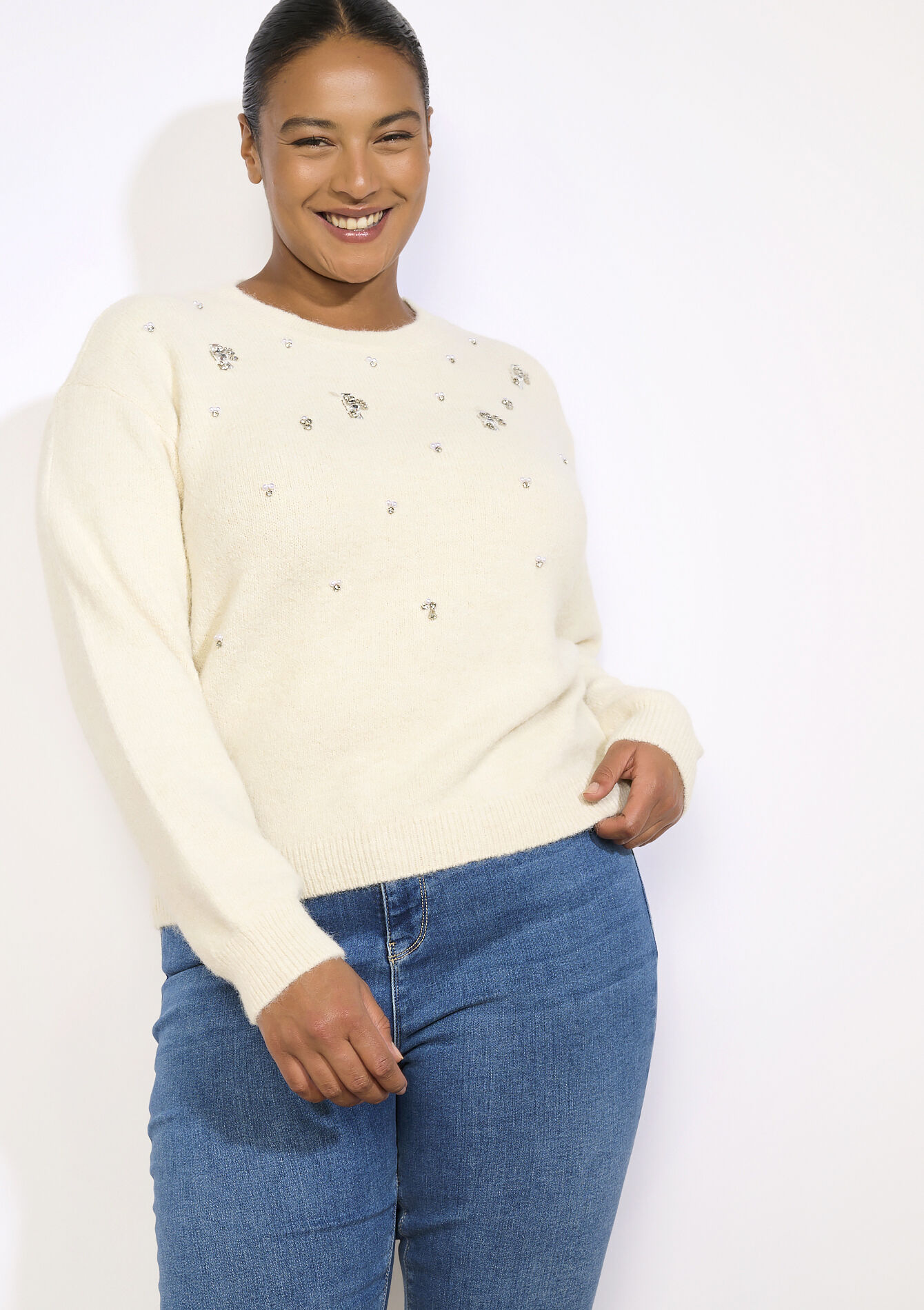 Zachte trui met parels