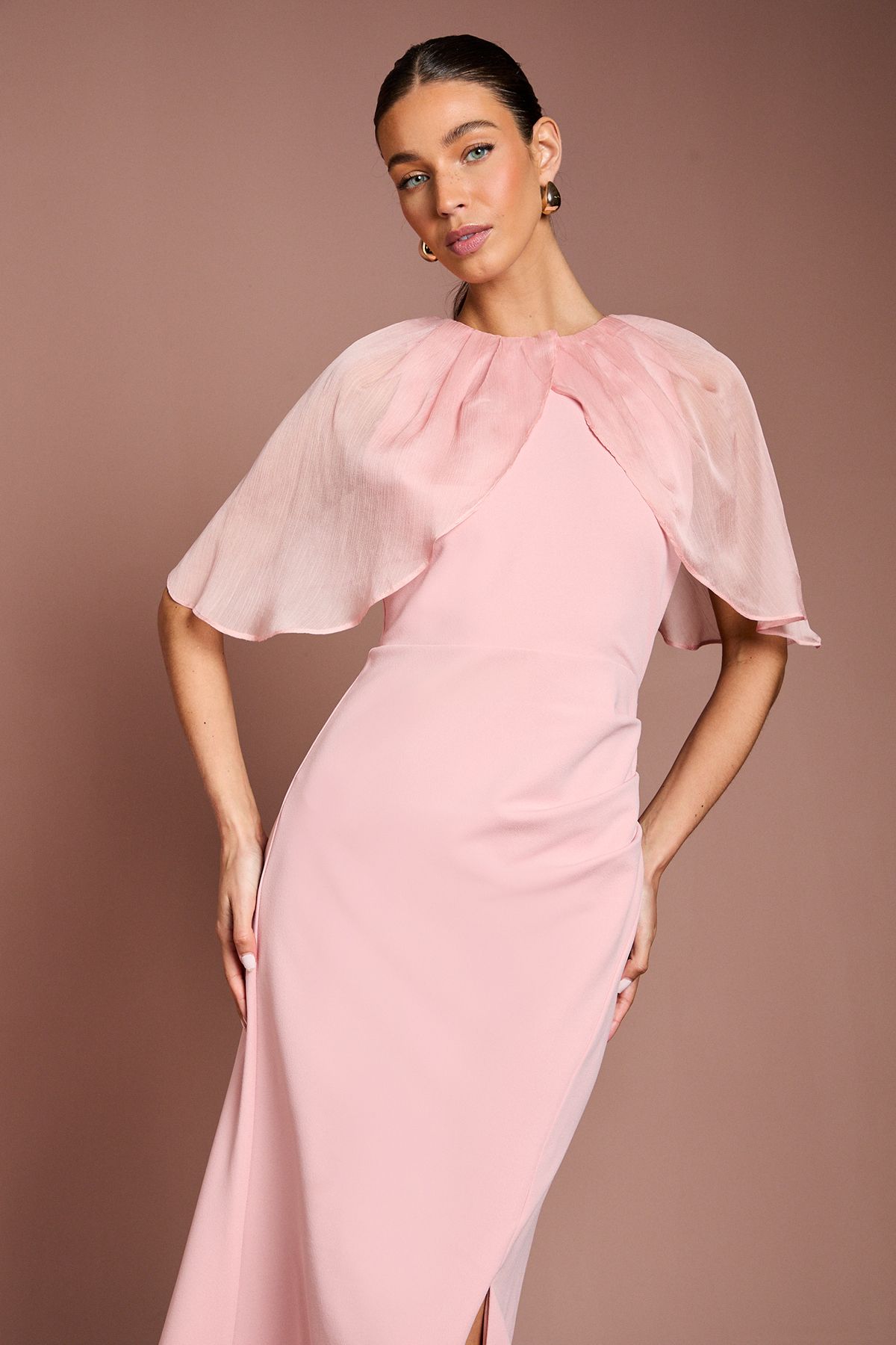 Coast Cape Sleeve Ruched Detail Maxi Dress