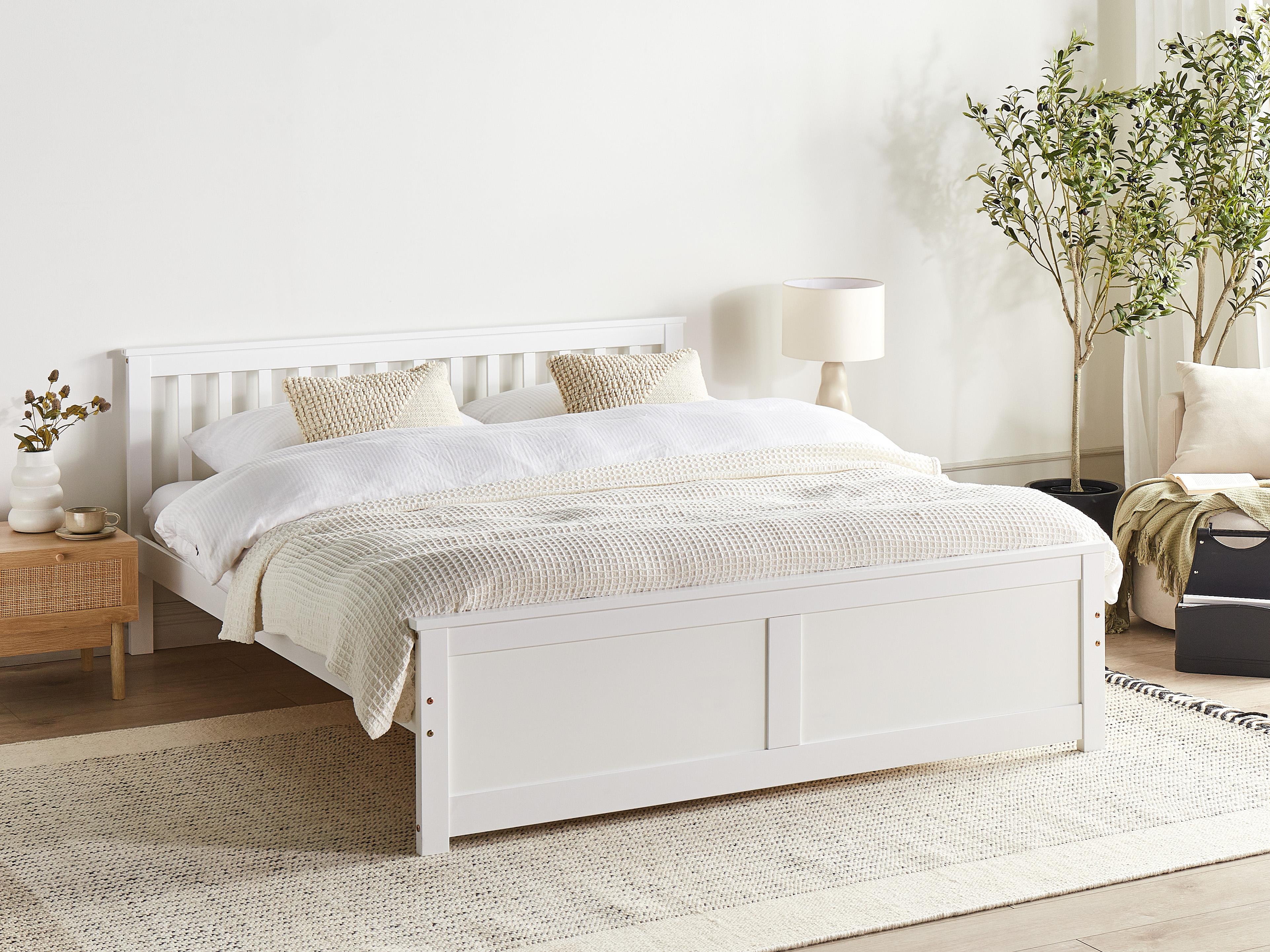 Bed Pine Wood OLENDON 160 x 200 cm (EU King Size) White