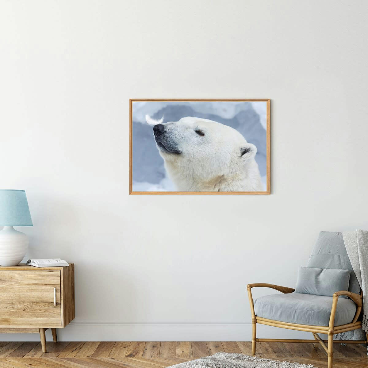 ANIMAUX - Tableau mural encadré ours blanc 65x97 cm