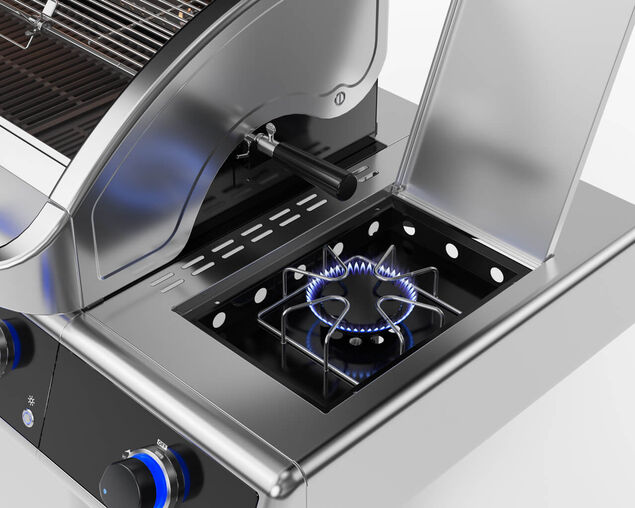 Deluxe Beefmaster T-Series 6 Burner BBQ on Deluxe Cart with Cast Iron Side Burner