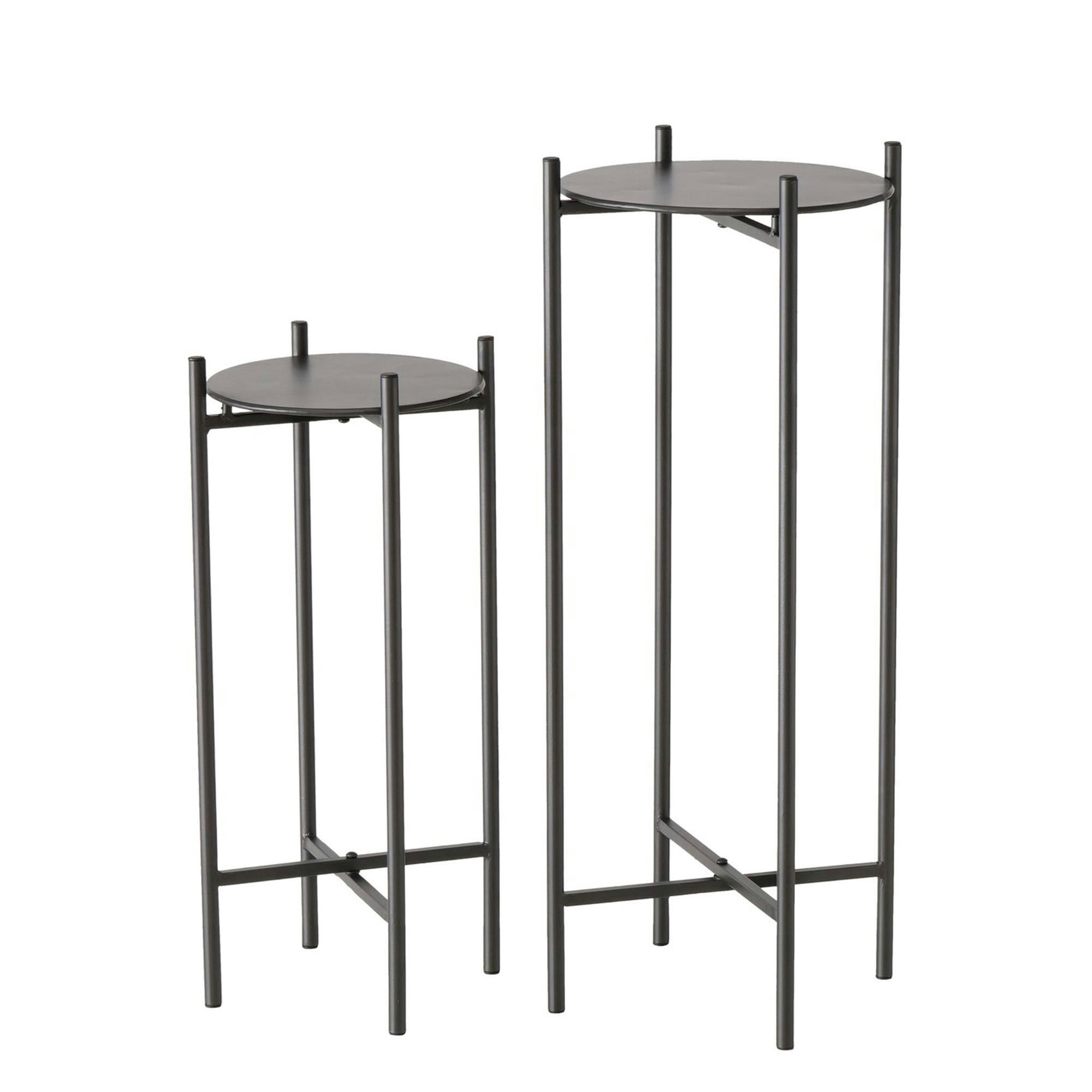 - Set de 2 sellettes rondes en métal noir -  Hauteur 50/65cm