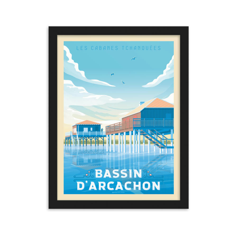 - Affiche Arcachon France + Cadre Bois noir 21x29,7 cm