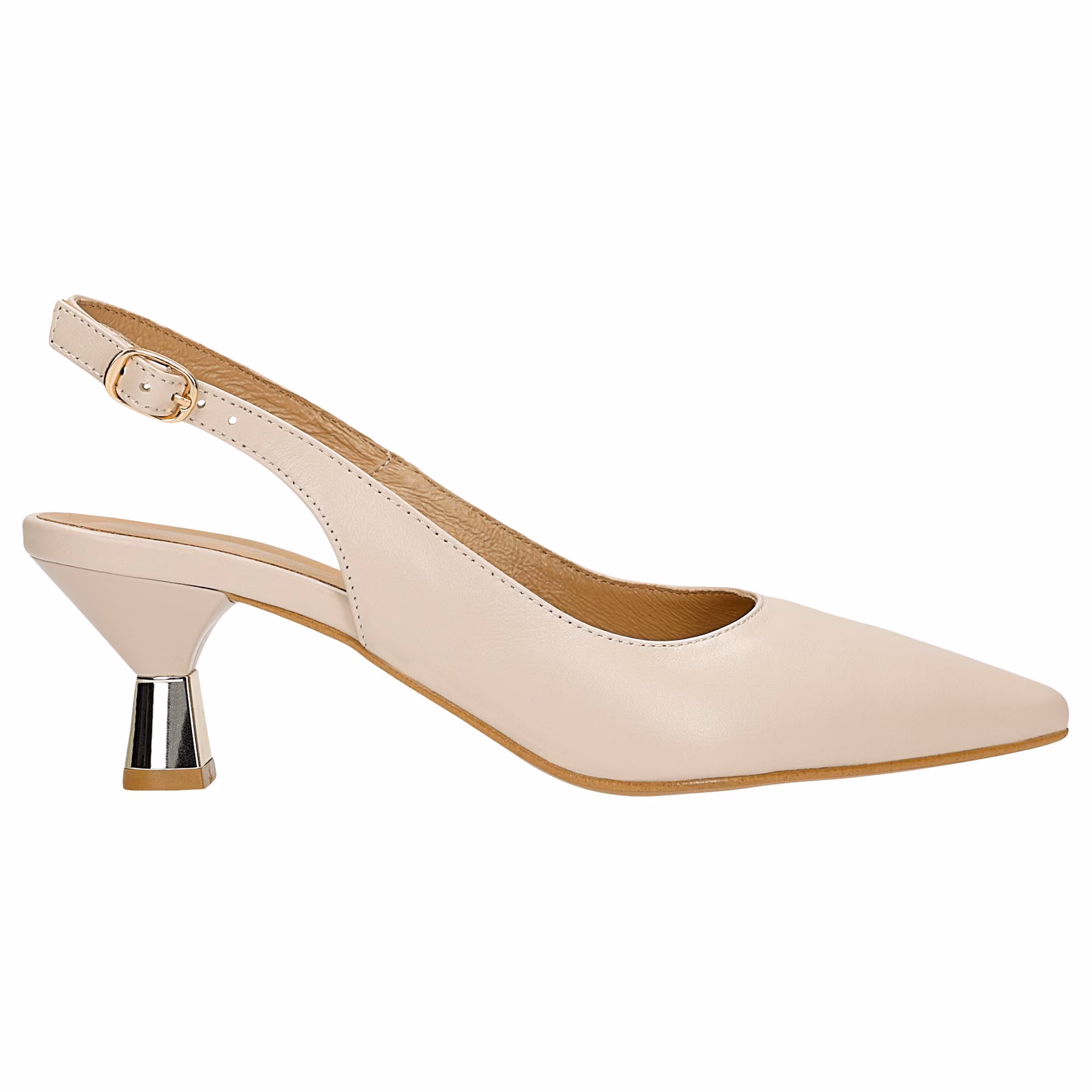Skórzane czółenka slingback w beżowym kolorze na niskim obcasie