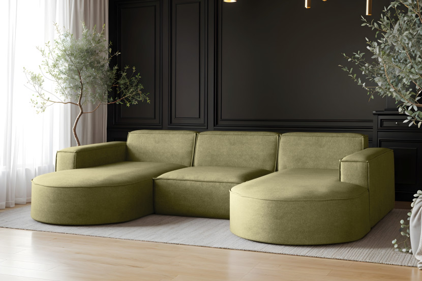 Narożnik Modena w Kształcie Litery U, Sofa Tkanina Salvador Oliwkowy