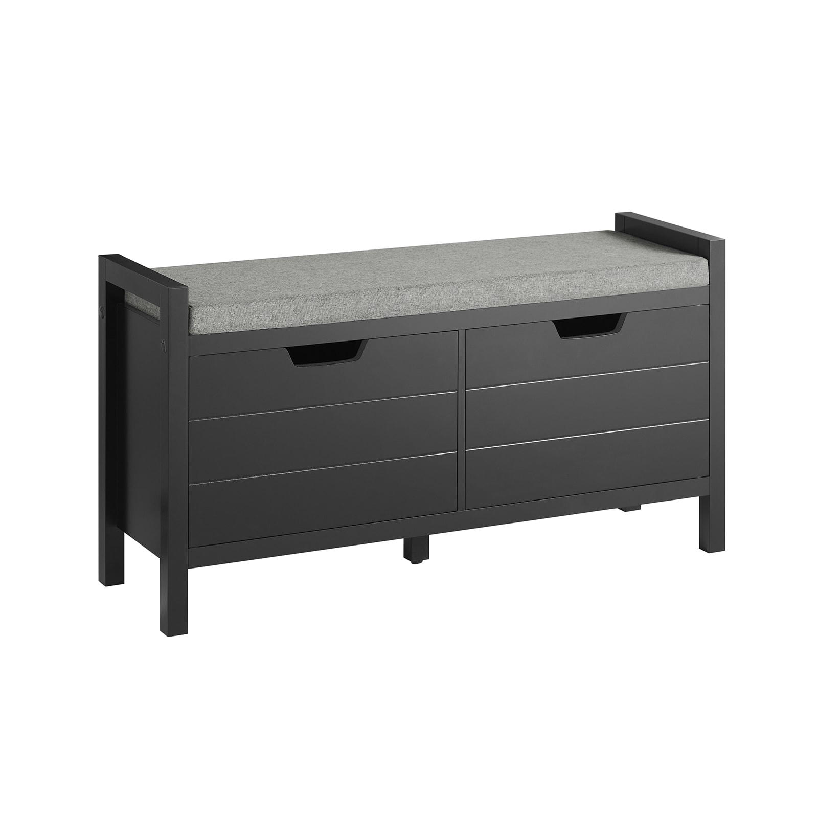 - Banc de rangement avec coussin rembourré et 2 portes effect bois noir