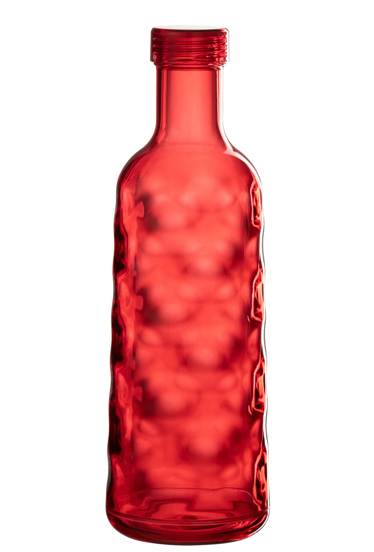 J-Line decoratie fles Gehamerd - kunststof - rood - giftbox