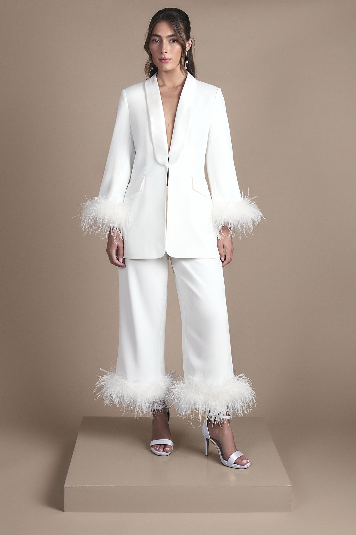 Coast Feather Trim Single Breasted Tux Style Wedding Blazer