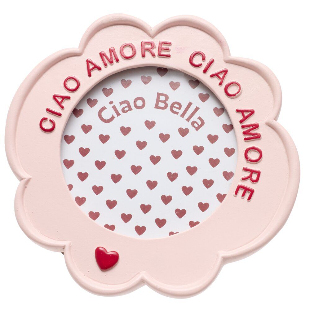 Cadre photo à poser Ciao Amore rose et rouge Ø17,5xH19cm