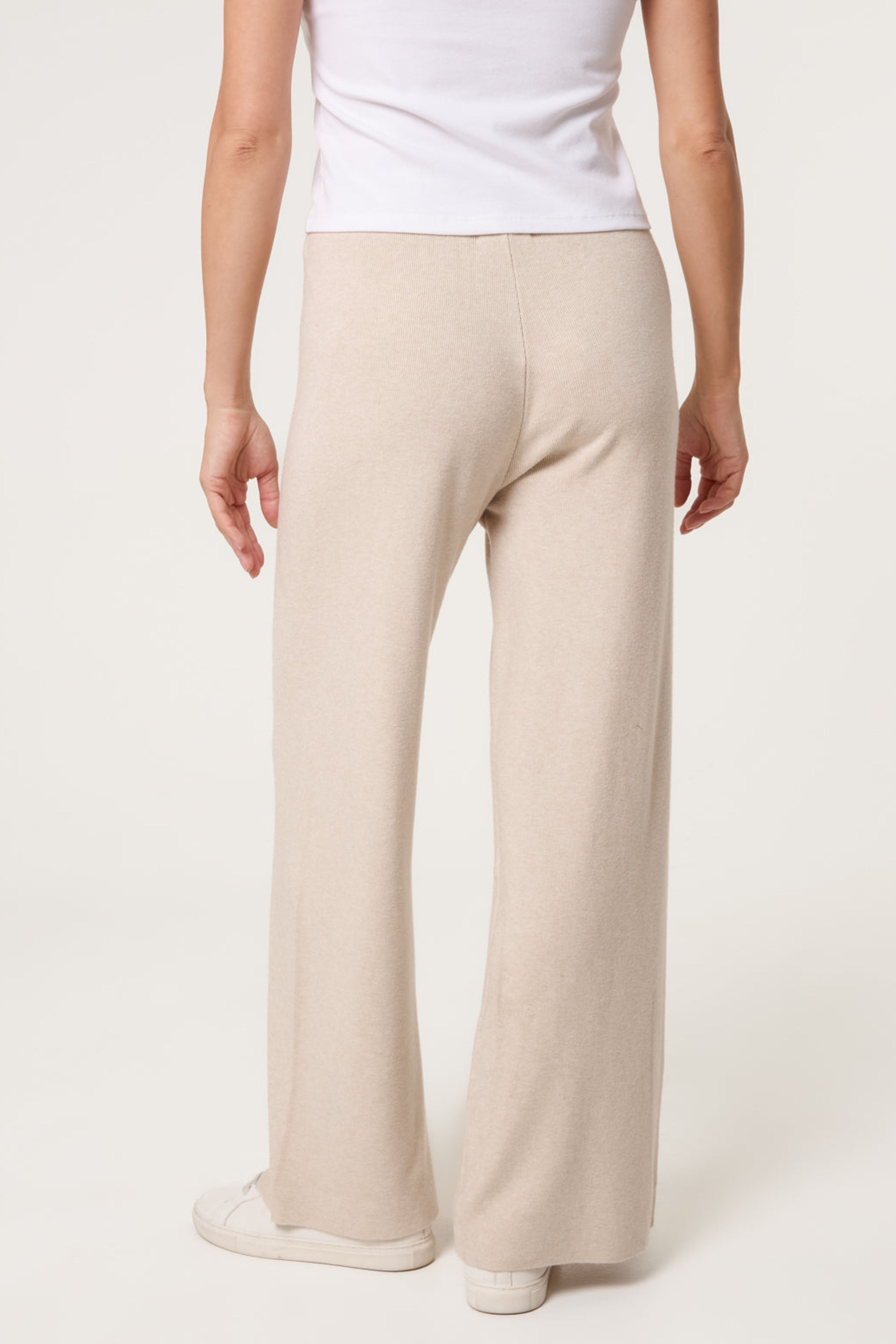 Blue Vanilla Beige Knitted Wide Leg Trousers