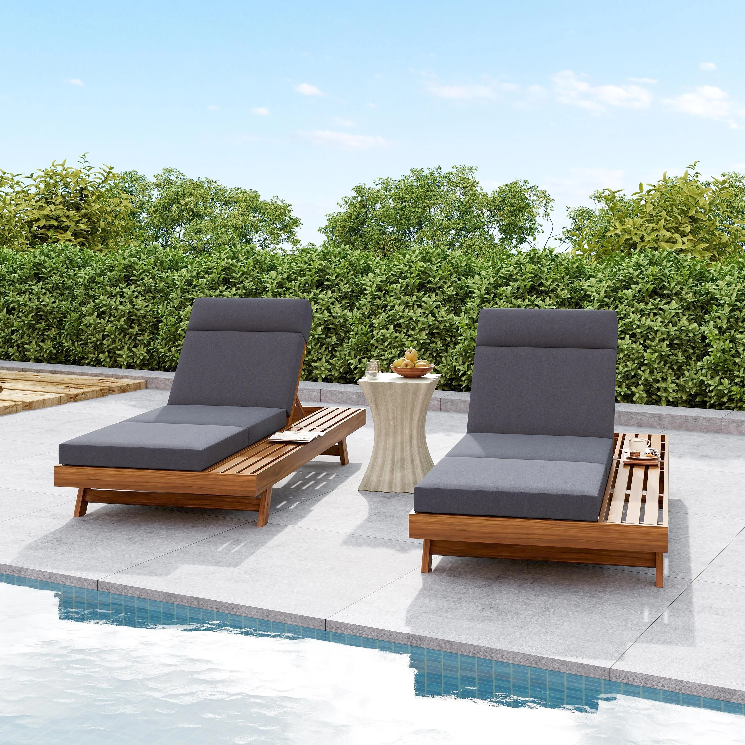 Christopher Knight Home- Alex Acacia Wood Outdoor Chaise Lounge Set