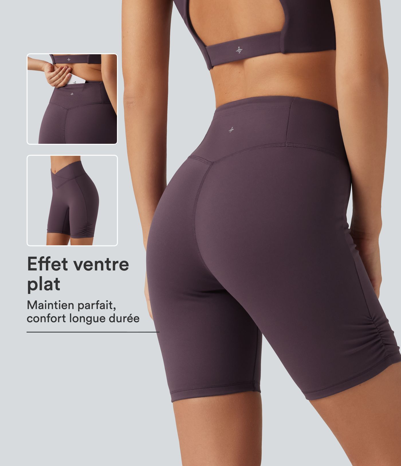 Short cycliste 18 cm taille haute croisée gainant et froncé avec poche
