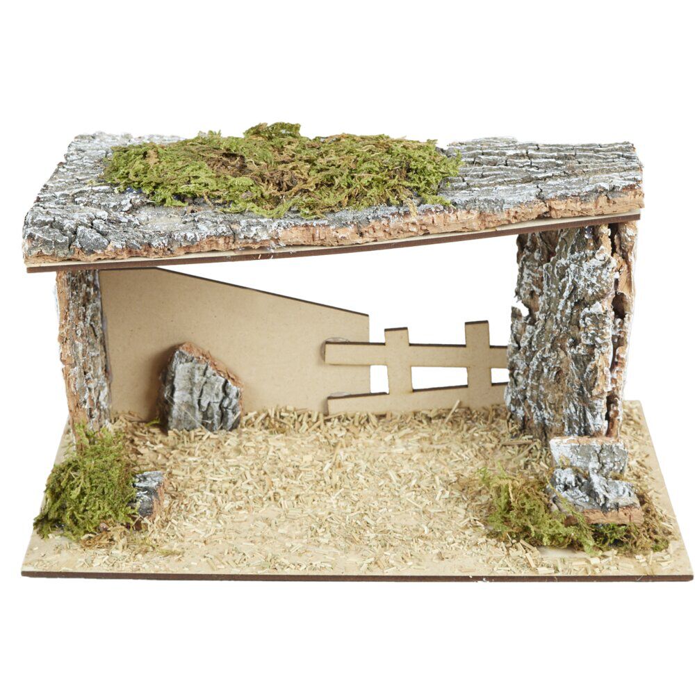 Crèche de No&euml;l en bois et mousse 17x15xH13cm