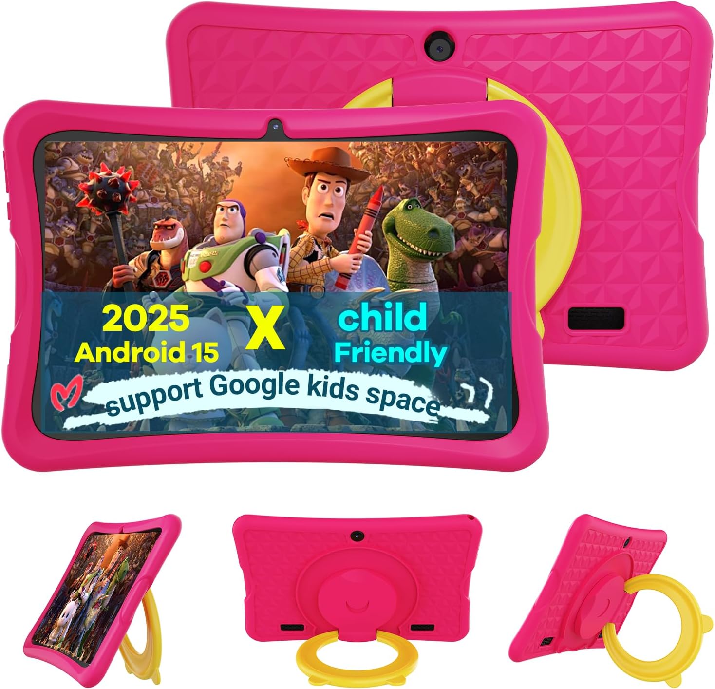 DigiLand Android 15 Kids Tablet,10.1 inch Tablets,6GB RAM+32GB ROM (Expand to TF) Parental Control,Kids Software Pre-Installed,Dual Camera 2MP+5MP,Android Learning Tablet with Proof Case