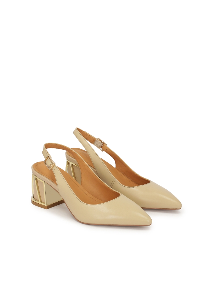 Beige pumps with decorative heel