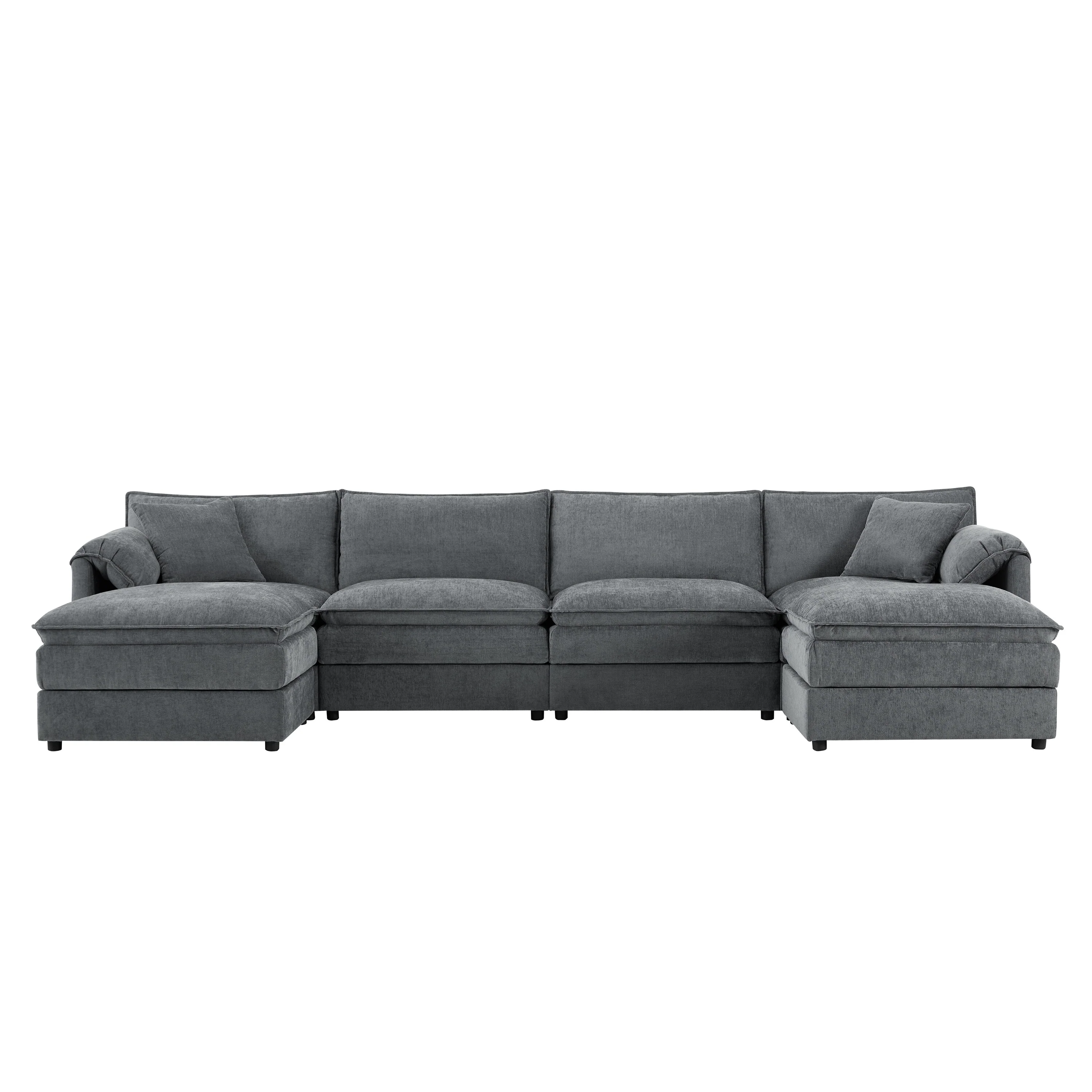 Contemporary Modular Sectional Sofa with Extra Wide Cushions and Movable Ottomans for Living Room or Guest Room