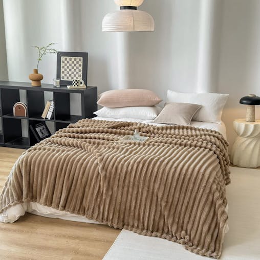 SOGA 2x 200x230cm Warm & Cozy Flannel Polyester Throw Blanket Light Brown