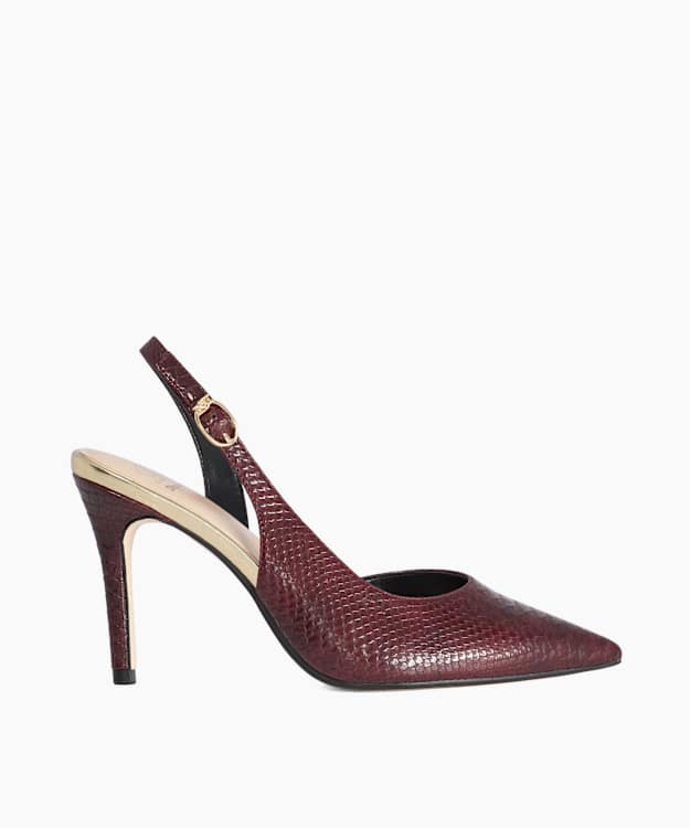 Carmellia Burgundy - Skaneskin-Effect Slingback Court Shoes