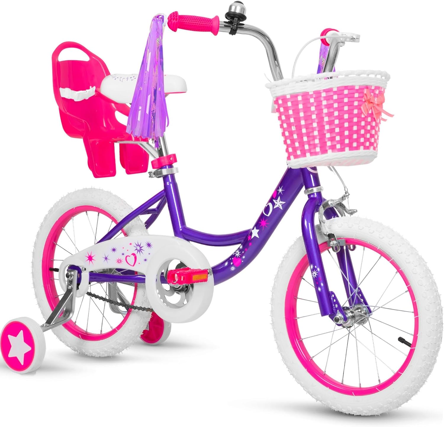 WEIZE Girls Bike for 3-12 Years Old Kids, 14 16 20 Inch Kids Bike with Training Wheels, Streamers, Basket and Doll Seat, Children Bicycles with Coaster Brake, Multiple Colors