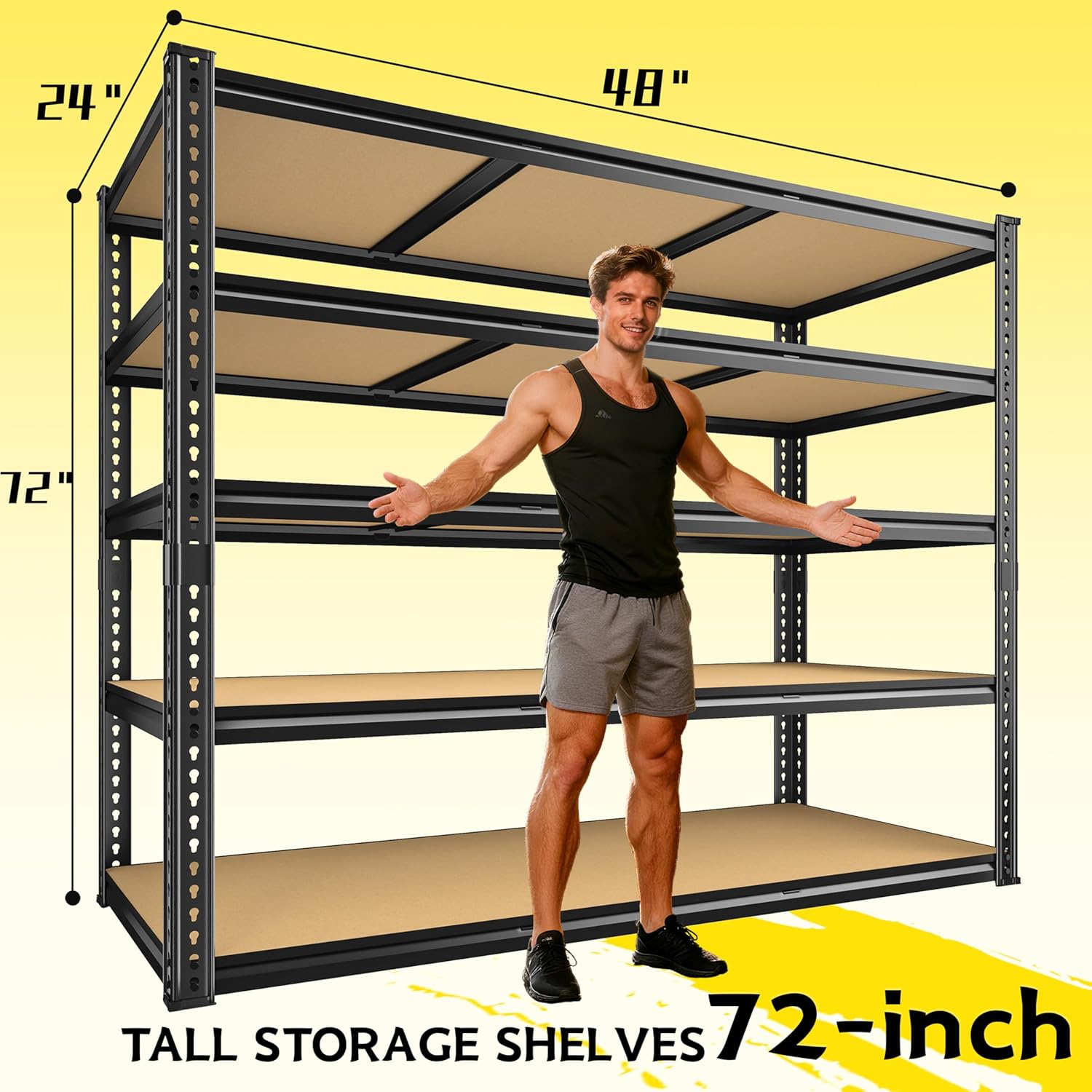 48 W Garage Shelving Heavy Duty 3080LBS Garage Storage Shelving, 5 Tier Adjustable Metal Shelving Unit Utility Rack Shelf for Warehouse, Pantry, Closet, Kitchen 72 H x 48 W x 24 D, Black,Gifts