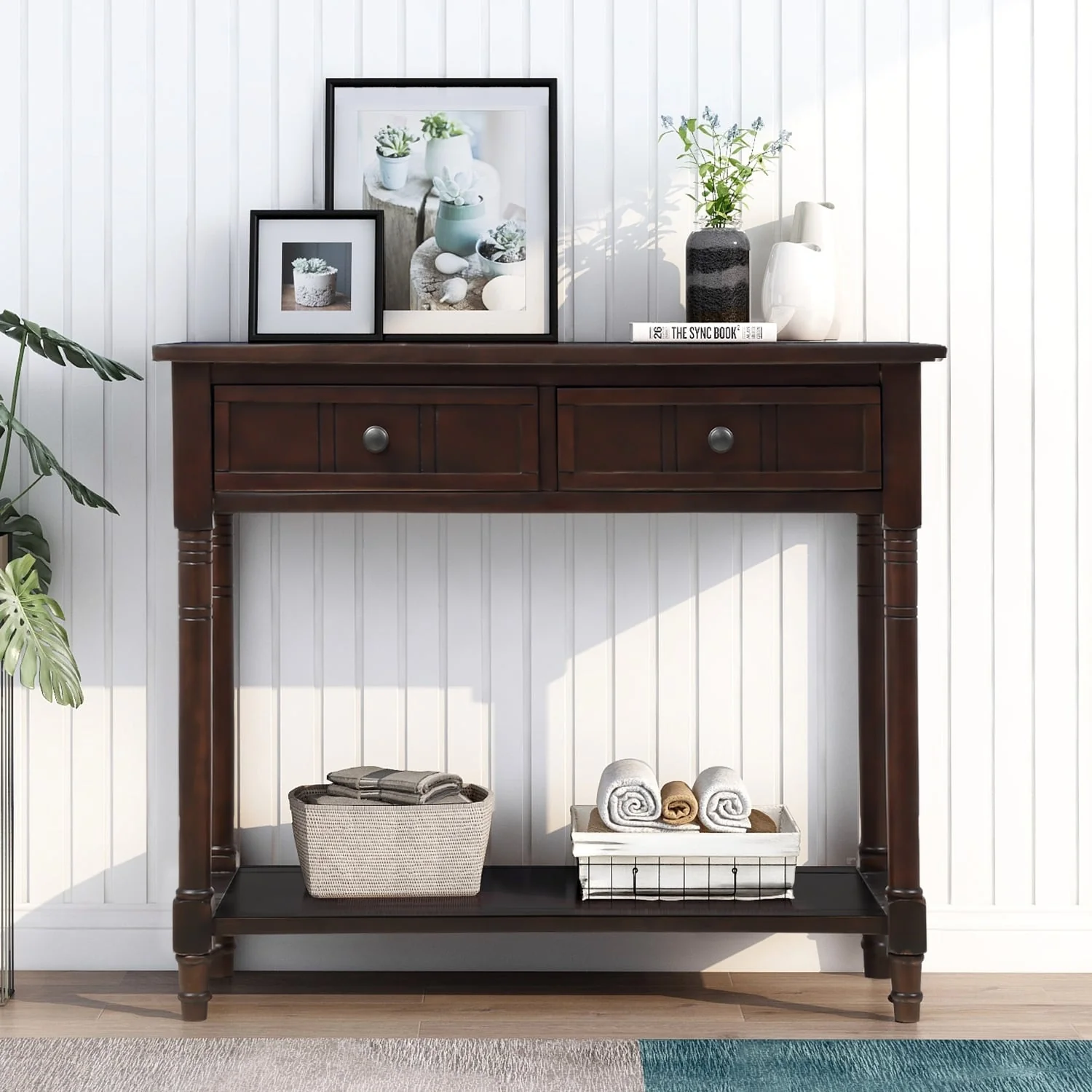 GDFStudio - Daisy Series Console Table Traditional Design with Two Drawers and Bottom Shelf