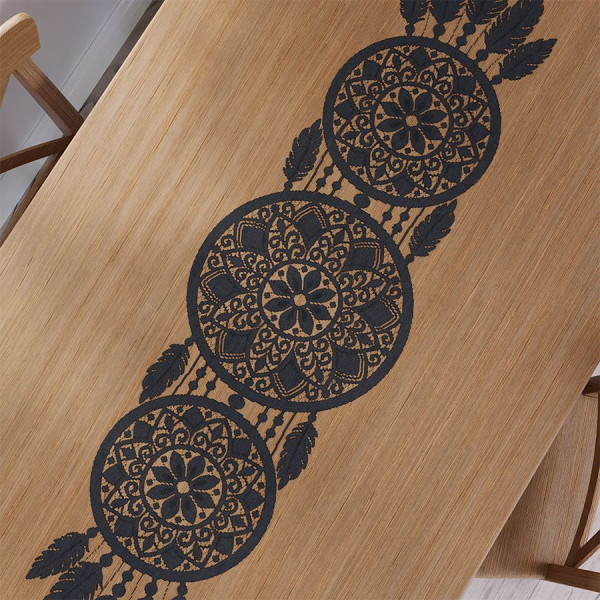 Bieżnik żakardowy na stół łapacz snów 36x140 cm czarny Alia boho