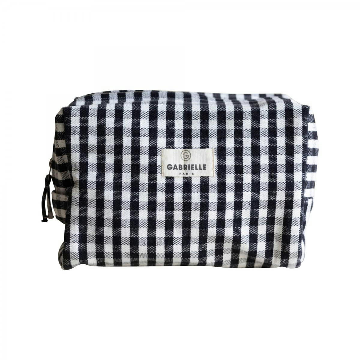 PAR AMOUR - Trousse de toilette en coton imprimé Vichy noir