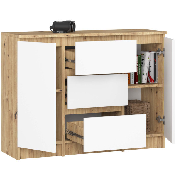 Komoda akord k100 dąb artisan, biały 101x35x76 cm
