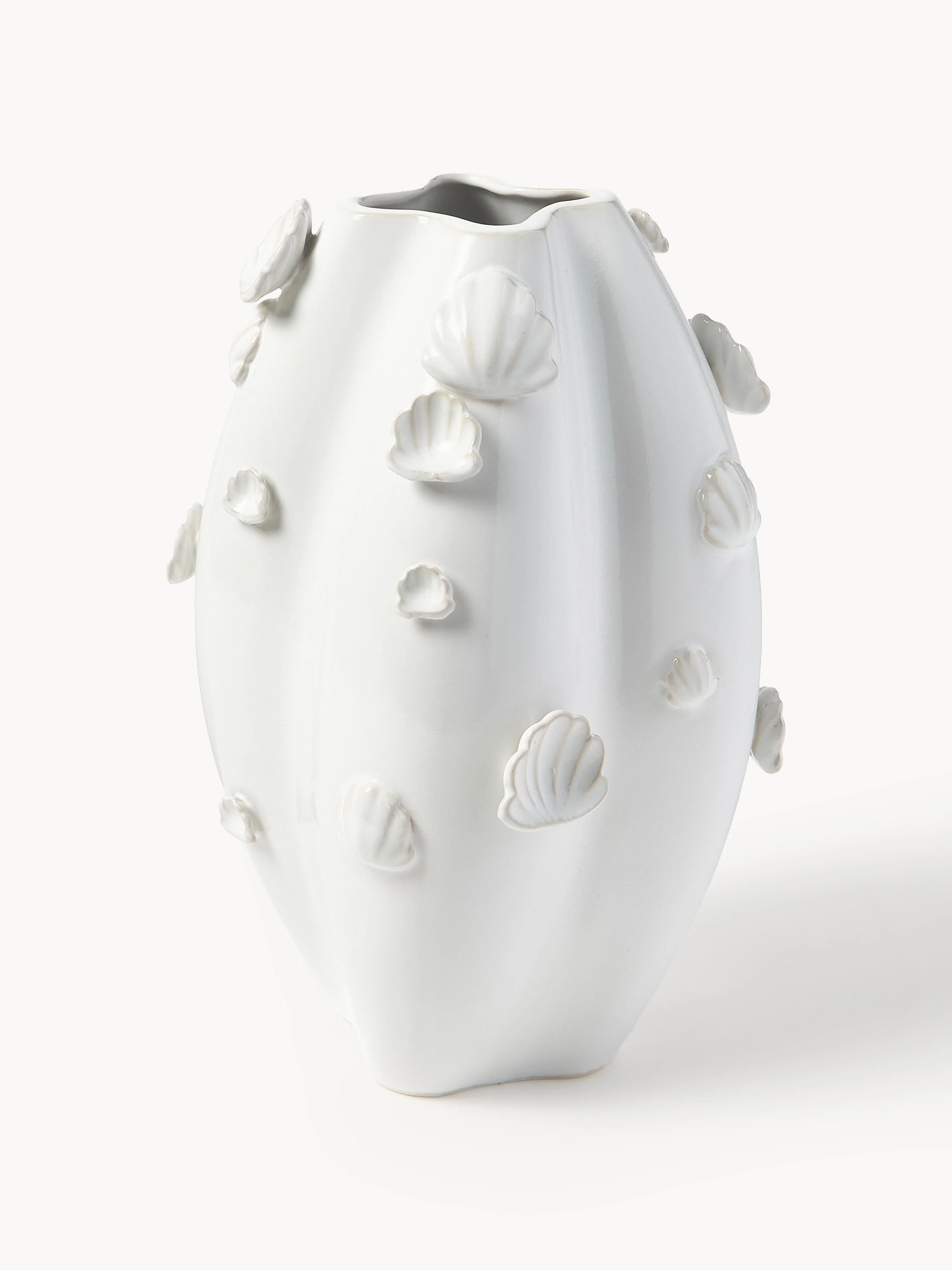Glasierte Vase Mar mit Muscheldekor, H 31 cm