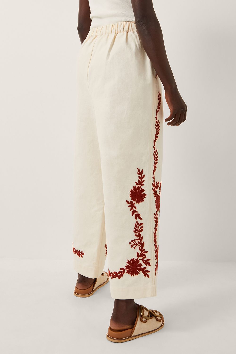 Monsoon Emilia Floral Embroidered Trousers Ivory