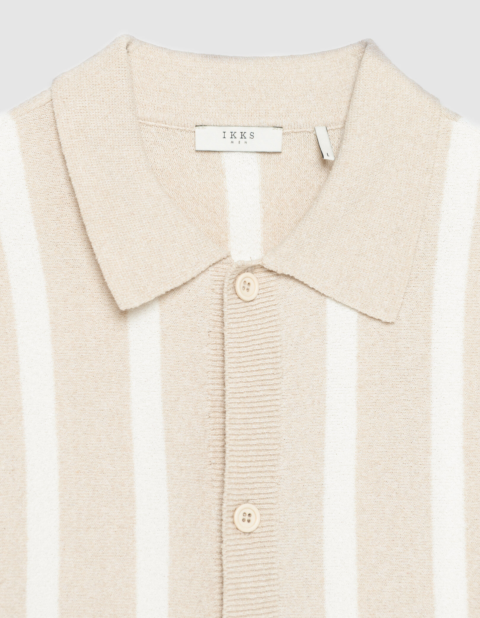 Chemise manches courtes beige tricot larges rayures Homme