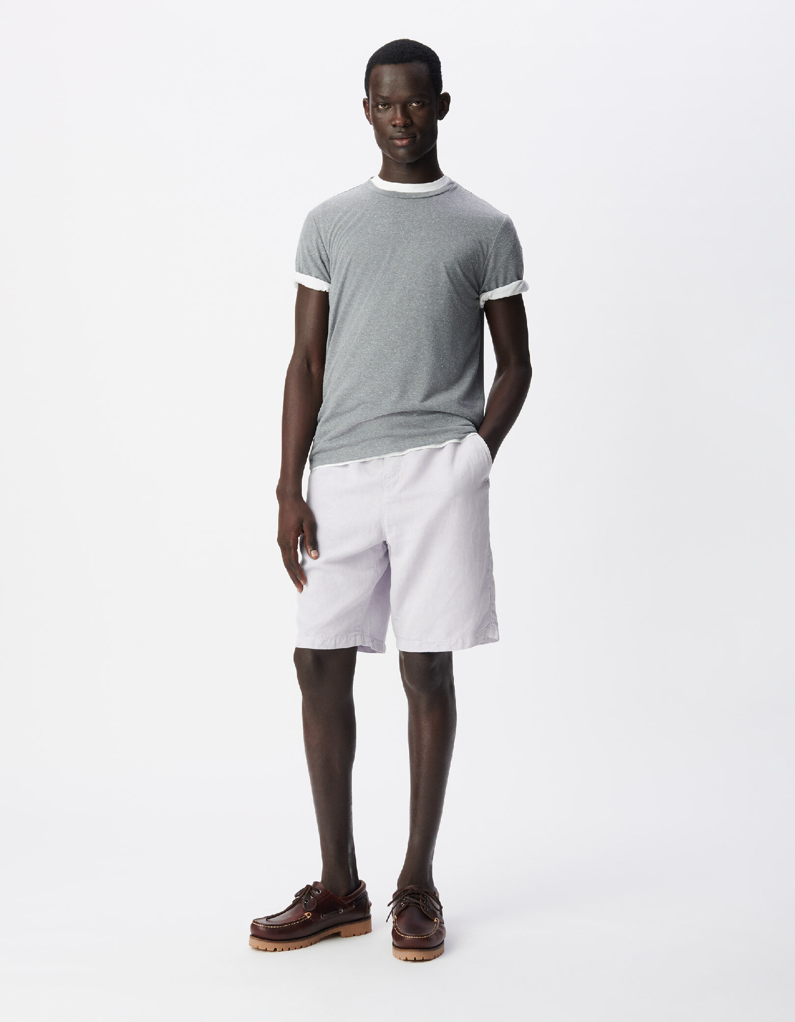 Bermuda lilas Lyocell® et lin Homme