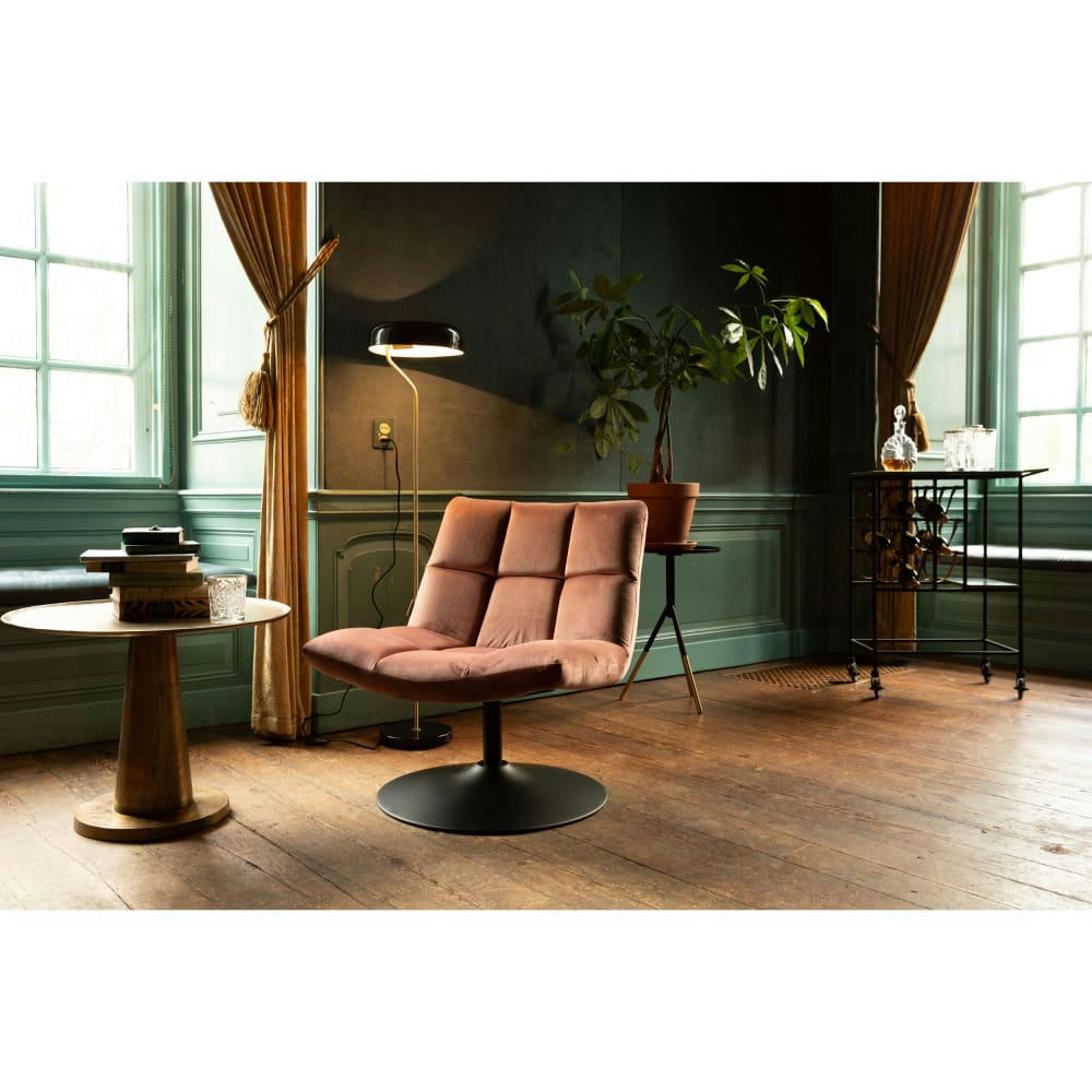 BAR - Fauteuil en velours pivotant lounge vieux rose