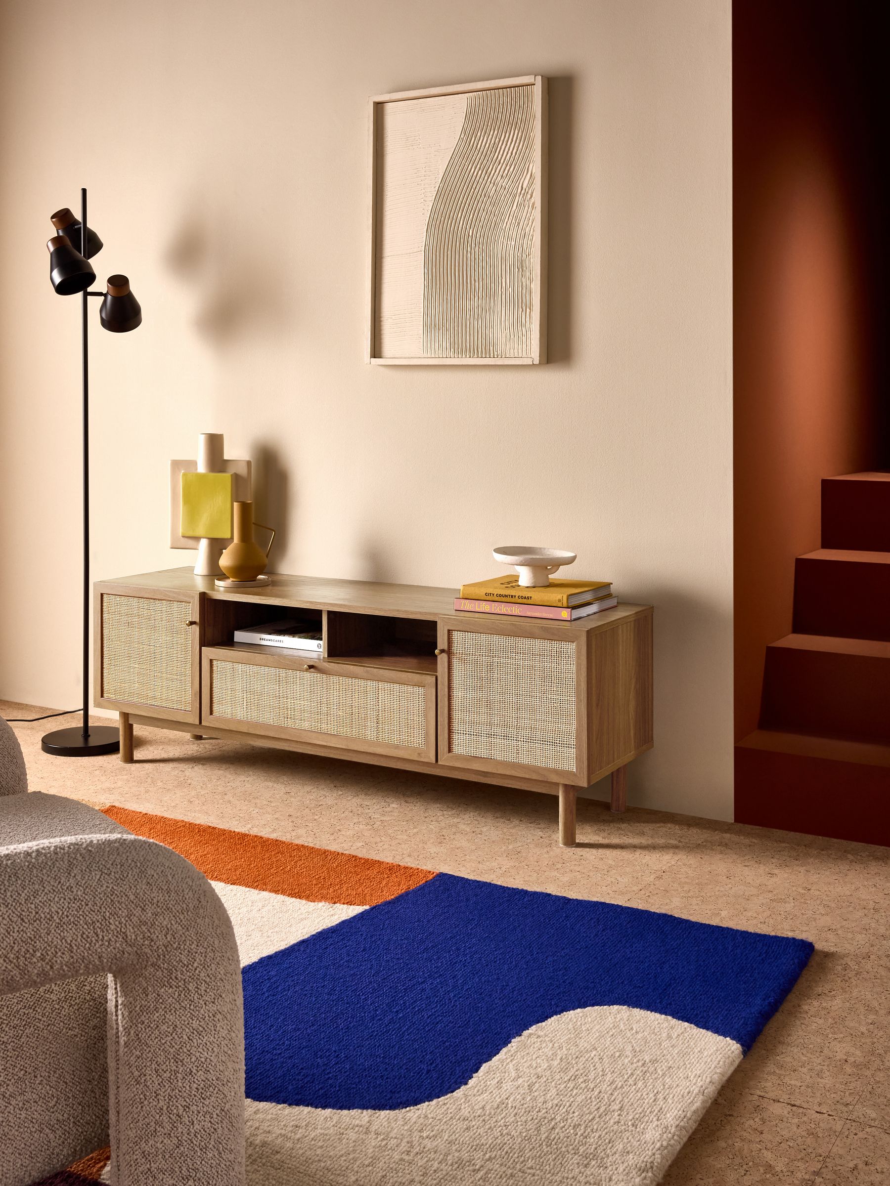 Pavia Rattan Superwide Up to 50 Inch TV Unit in Oak Effect